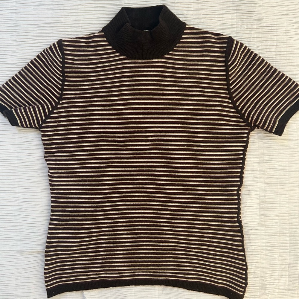 Striped Brown and Cream CASHMERE Turtleneck Sweater